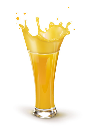 Orange juice in a glass. A splash of juice. Vector illustration on white background.のイラスト素材