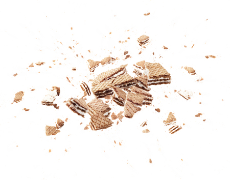 Waffles broken in half, isolated on white backgroundの写真素材