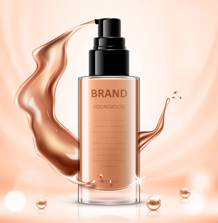 Cosmetic package design, foundation bottle mockup for design uses in complexion color tone. Vector realistic illustrationのイラスト素材