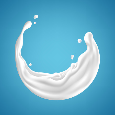 Milk splashes isolated on blue background. Realistic vector illustrationのイラスト素材