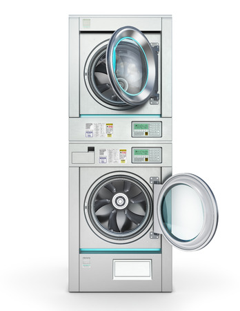 Laundry. industrial washing machine isolated on the white. 3d illustrationの写真素材