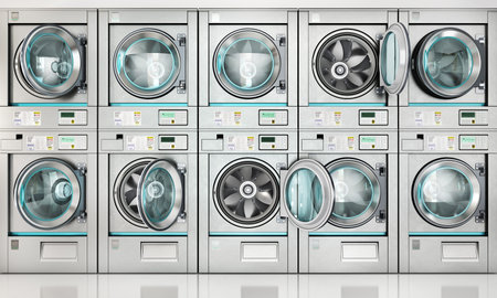 Laundry. industrial washing machine isolated on the white. 3d illustration