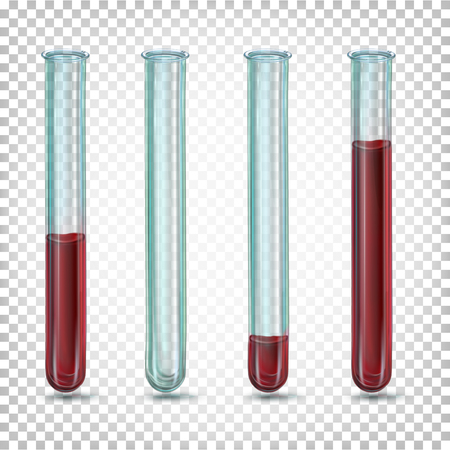 Blood in laboratory glass test tubes. Vector illustration on a transparent background.のイラスト素材