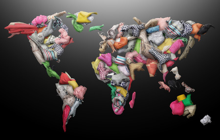 Clothing in the form of a world map on a dark backgroundの写真素材