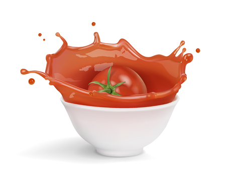 Tomato sauce in a plate with tomato. Vector realistic illustration on white background.のイラスト素材