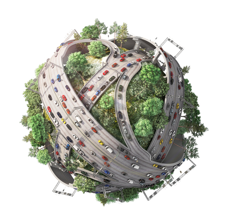 Traffic concept. Planet as concept for chaotic urban life. 3d illustrationの写真素材