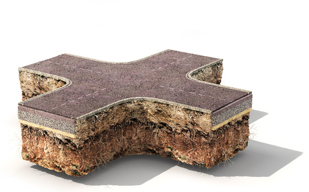 Intersection of roads. Road on the piece of ground. 3d illustrationの写真素材