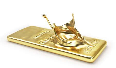 Splash from the gold bar isolation on a white background. 3d illustrationの写真素材