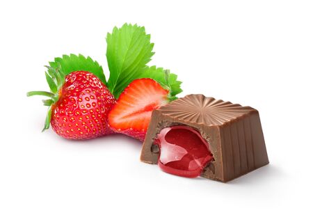 candy cane with strawberry filling on a white backgroundの写真素材