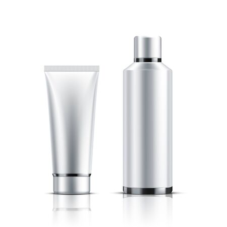 Two realistic cosmetic bottle on a white background.のイラスト素材