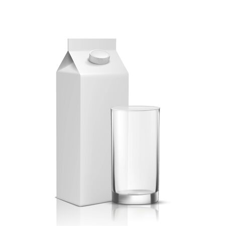 A package of milk and a glass, on a white background. Vector illustrationのイラスト素材