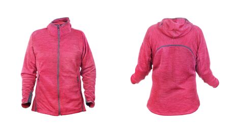 Blank red hoodie front and back isolated on a white backgroundの写真素材