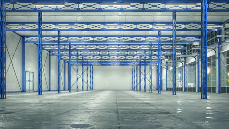 Hangar interior with glass gates. 3d illustrationの写真素材