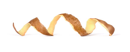 potatoes peel spiral horizontal on white background
