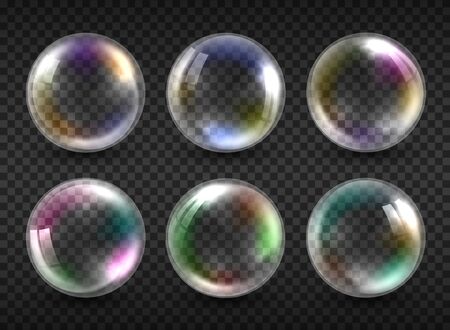 Realistic soap bubbles isolated on transparent background. Vector water foam bubblesのイラスト素材