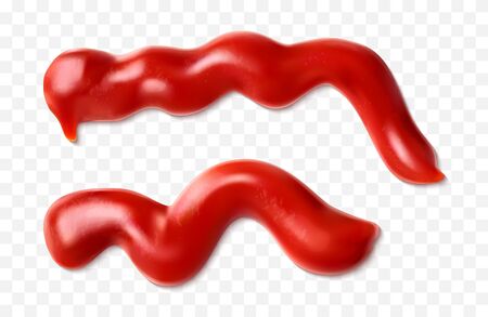 Set of various tomato sauce or ketchup splashes isolated on transparentのイラスト素材