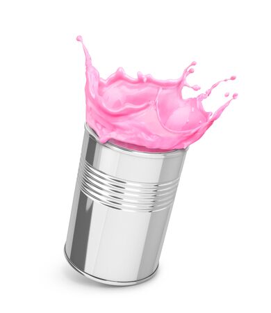 splash of pink paint in a canの写真素材
