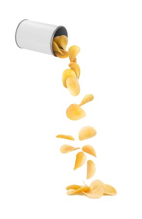 Chips in a tube on a white backgroundの写真素材