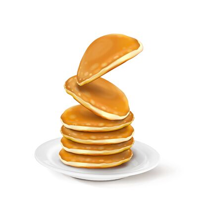 vector illustration of a plate with pancakesのイラスト素材