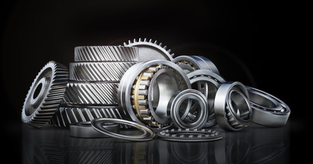 Mechanism. Gears on the shaft isolated on a black background. 3d illustration