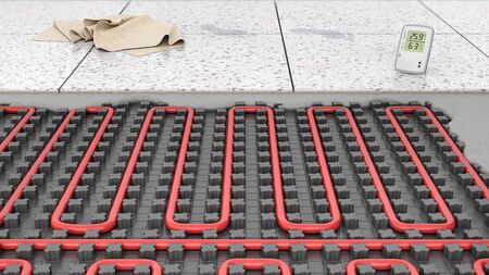Underfloor heating on fixing mat, 3d illustrationの写真素材