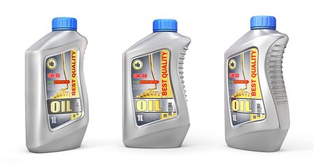 Motor oil bottles isolated on a white. 3d illustrationの写真素材