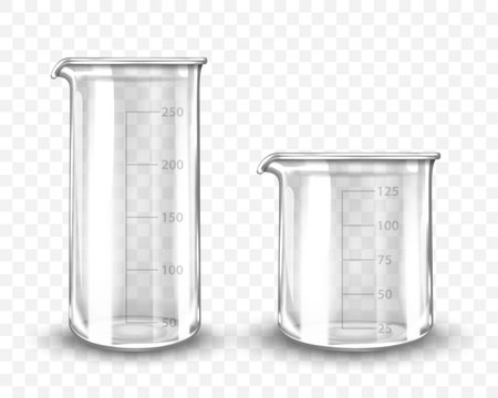 Clean empty laboratory glassware on transparent background. Vector realistic illustrationのイラスト素材