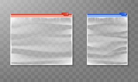 Realistic vector plastic zipper bag mockup isolated on transparent background. Transparent packaging zipper bag.のイラスト素材