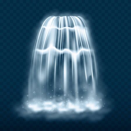 Waterfall cascade isolated on transparent background. Realistic waterfall with fog. Falling stream of pure liquid.のイラスト素材