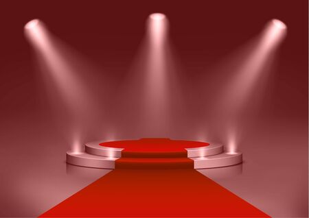 Round podium illuminated by searchlights. Blank background for the presentation.のイラスト素材