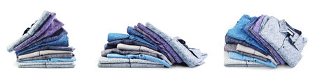 Set of broken stack of men's shirts isolated on a white background