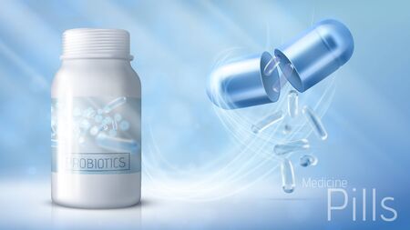 Probiotics vector poster banner template. Probiotic in capsule. Vector illustrationのイラスト素材