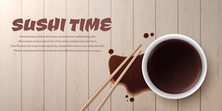 Soy sauce isolated on wood backgroundのイラスト素材