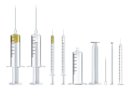 Medical syringe illustrations set. Realistic syringe collection isolated on white background.のイラスト素材