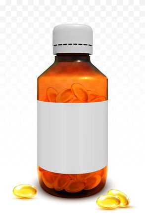 Fish oil capsules in a glass bottleのイラスト素材