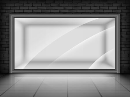 View from the outside to the empty interior of store. Store display in mall vector illustrationのイラスト素材