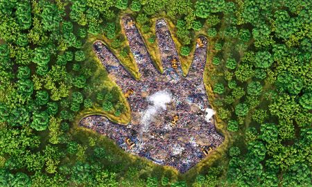 Pollution concept. Trash pile in form of human hand on the ground. 3d illustrationの写真素材