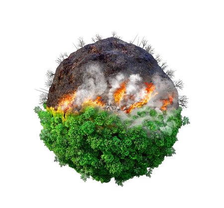 Forest fire. Half burned forest on a planet. 3d illustrationの写真素材