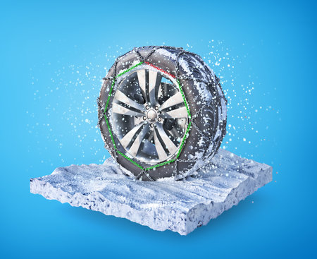 Winter wheel on the piece of snowy ground. 3d illustration