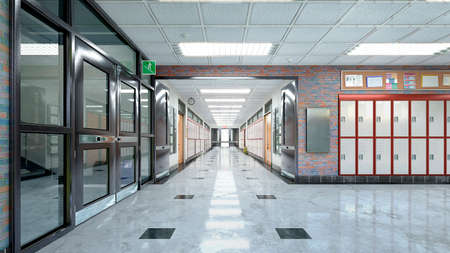 School hall and corridor interior. 3d illustrationの写真素材