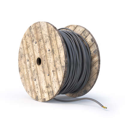 Wooden coil with cable on a white background. 3d illustrationの写真素材