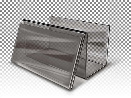 Business card holder made of dark transparent acrylic. Vector realistic illustration isolated on white transparent background.のイラスト素材