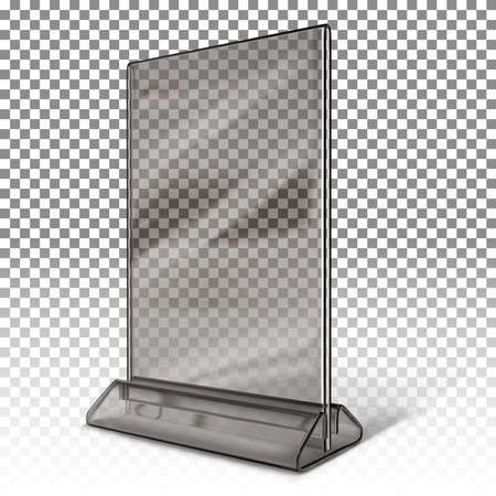 Stand for booklets, business cards, advertisements, menus made of black transparent plastic isolated on white transparent background.のイラスト素材