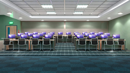 High school classroom interior. 3d illustration
