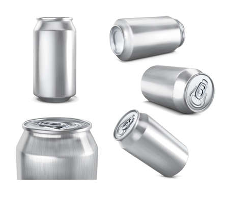 Aluminum cans. A set of different types for a mockup. Vector illustration.のイラスト素材