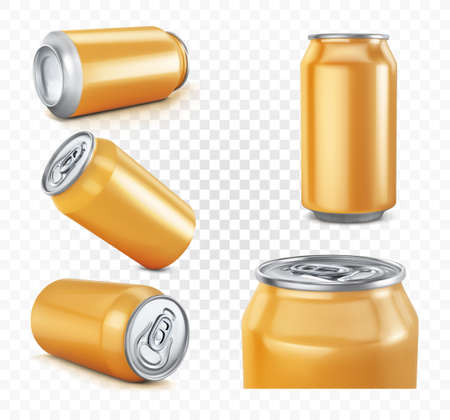 Aluminum cans. A set of different types for a mockup. Vector illustration.のイラスト素材