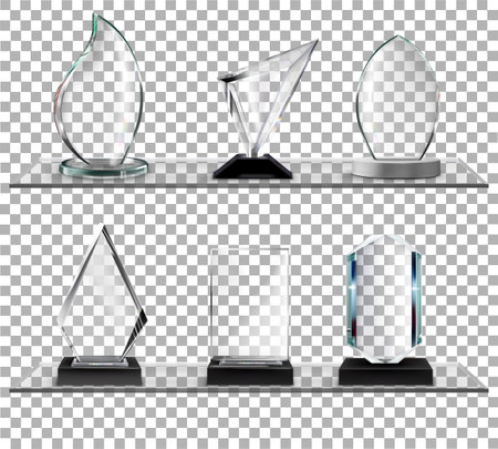 glass awards on glass shelves on transparent background vector illustrationのイラスト素材