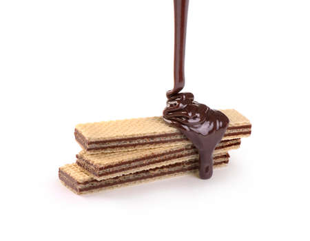wafer with chicolate pouring isolatedの写真素材