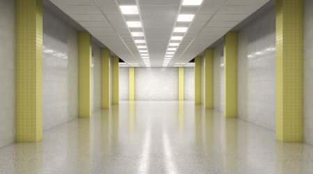 Empty long school corridor, 3d illustration