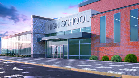 High school entrance facade. 3d illustrationの写真素材